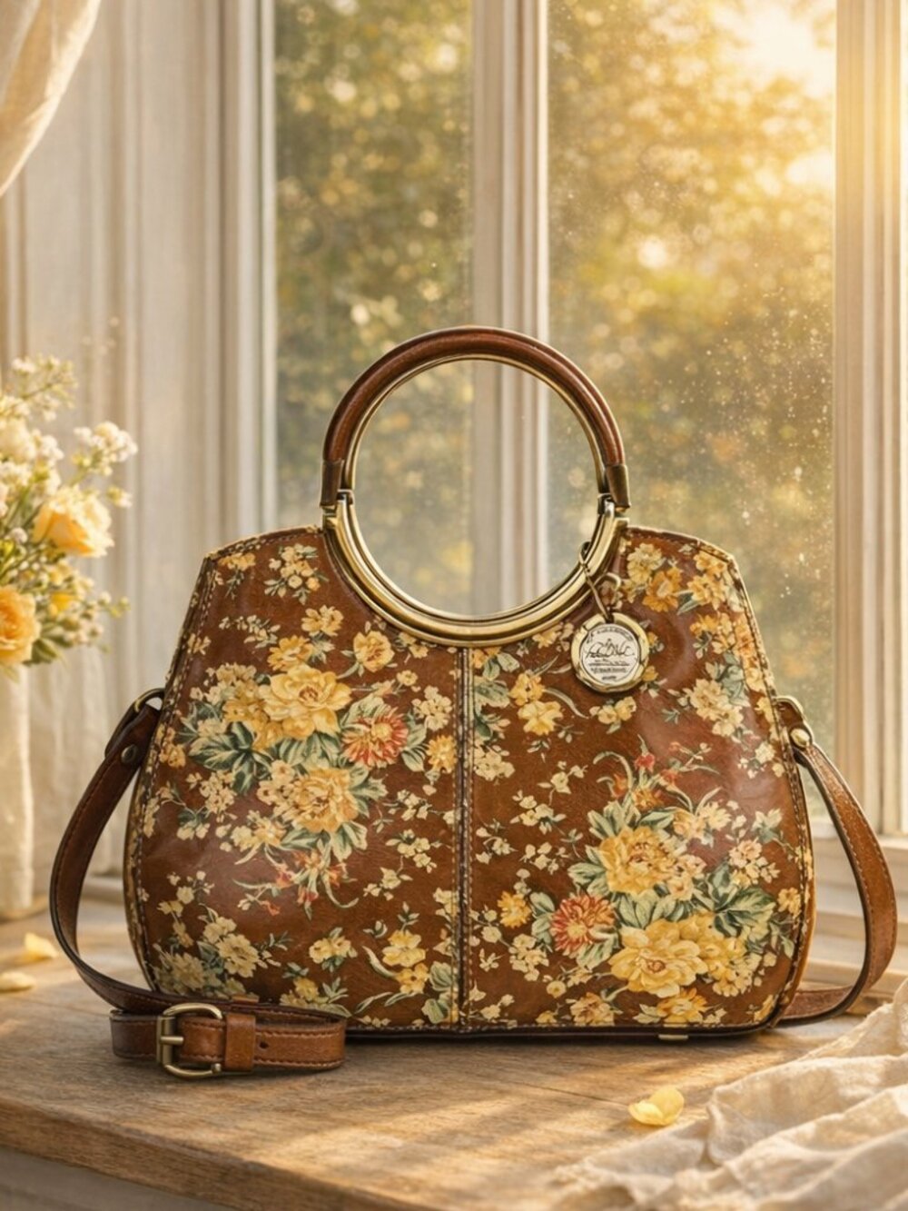 Patricia Nash Aria Handbag Leath Vintage Botanical Garden Floral Crossbody - Picture 1 of 13